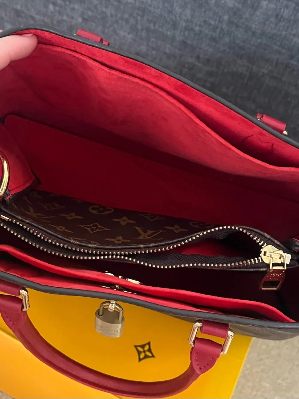 Louis Vuitton Monogram Satchel with Red Handles and Gold Lock - Picture 5 of 8